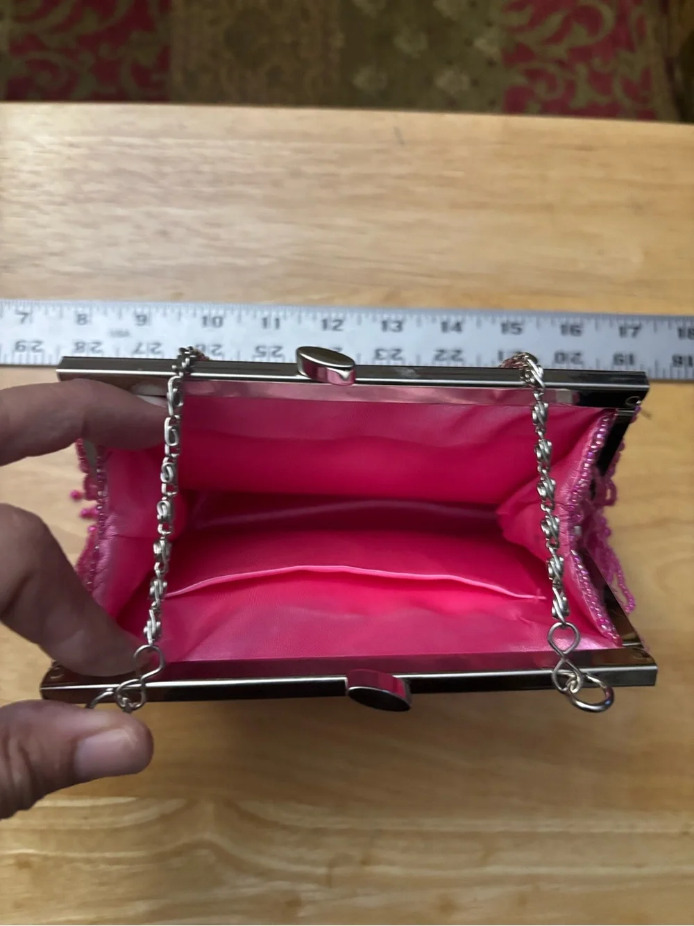 Pink Beaded Fringe Evening Clutch – Elegant Party Wristlet